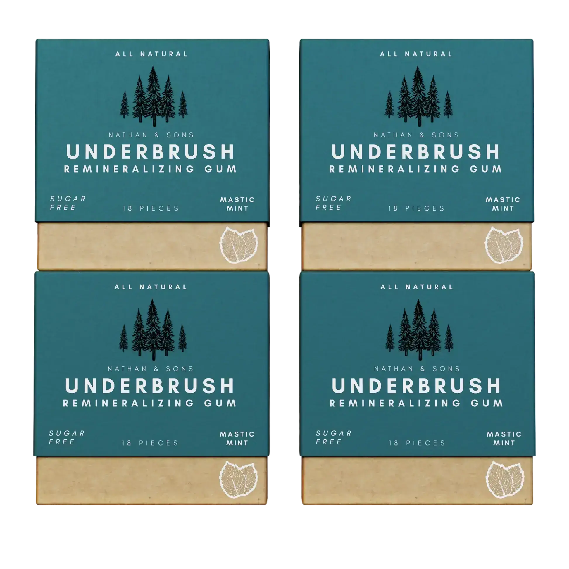 4 Pack of Nathan & Sons Underbrush Remineralizing Gum Mastic Mint flavor