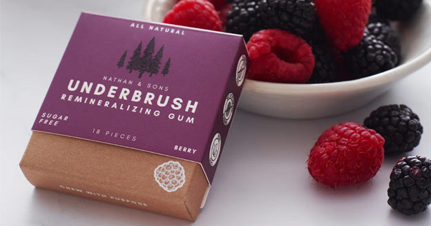 Underbrush Berry Remineralizing Gum with fresh raspberries and blackberries