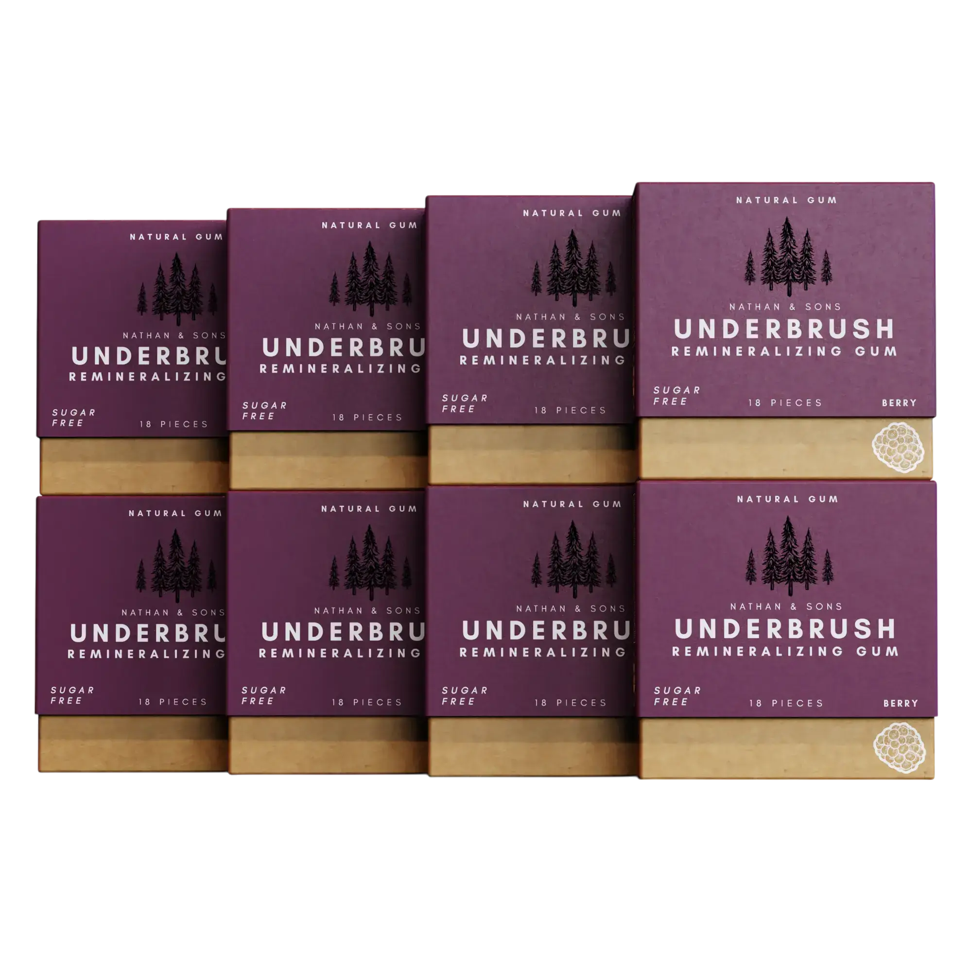8 Pack of Nathan & Sons Underbrush Remineralizing Gum Berry flavor