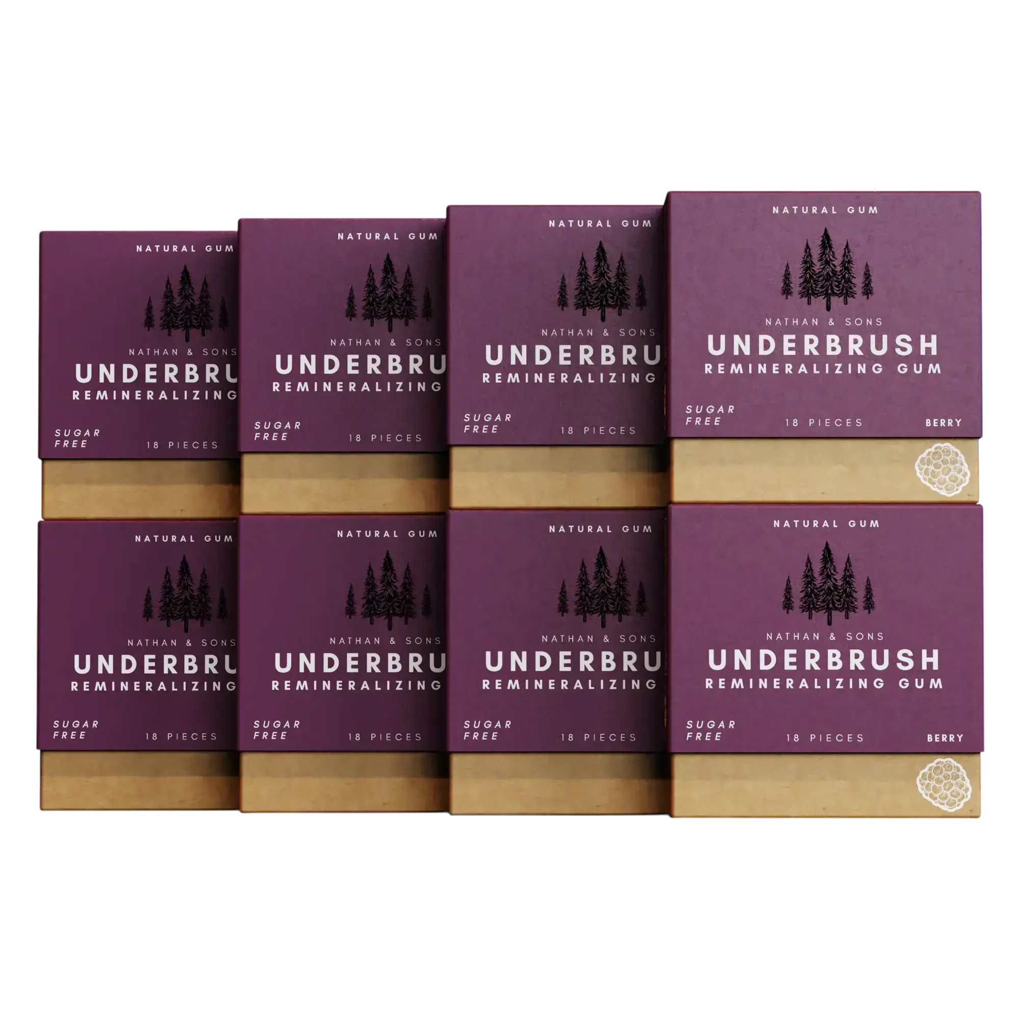 8 Pack of Nathan & Sons Underbrush Remineralizing Gum Berry flavor