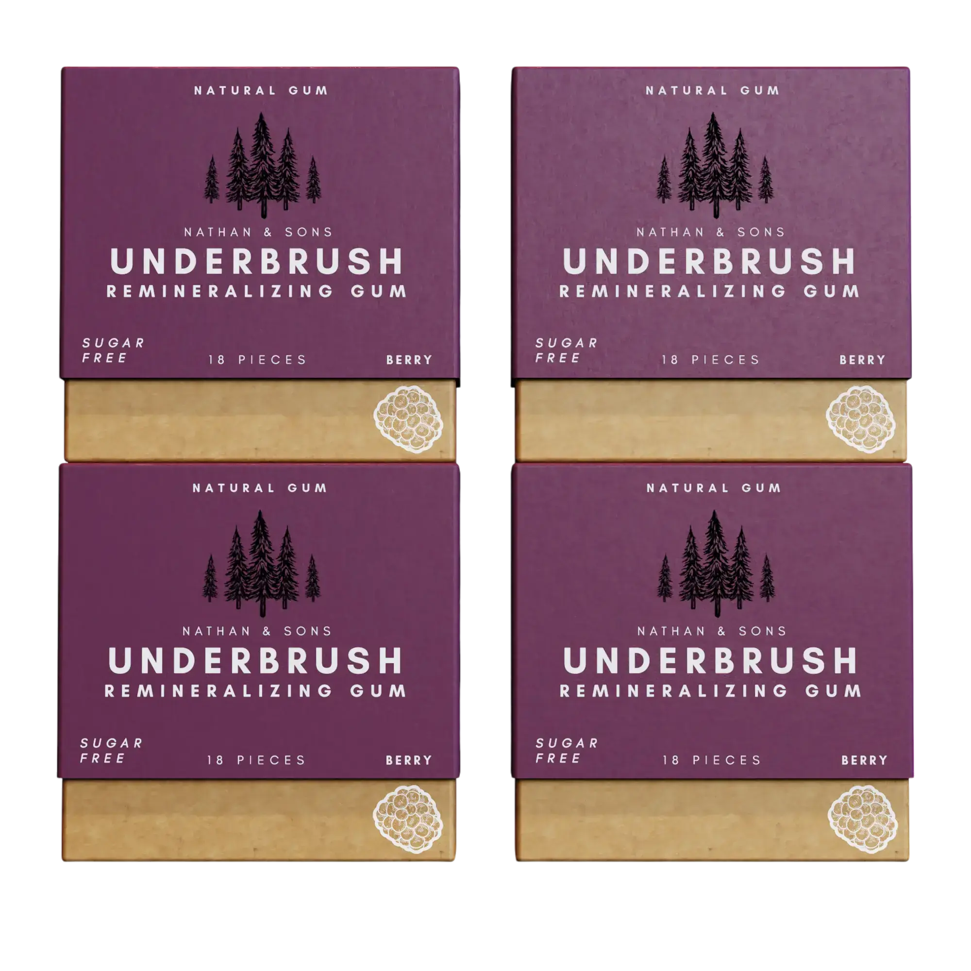4 Pack of Nathan & Sons Underbrush Remineralizing Gum Berry flavor