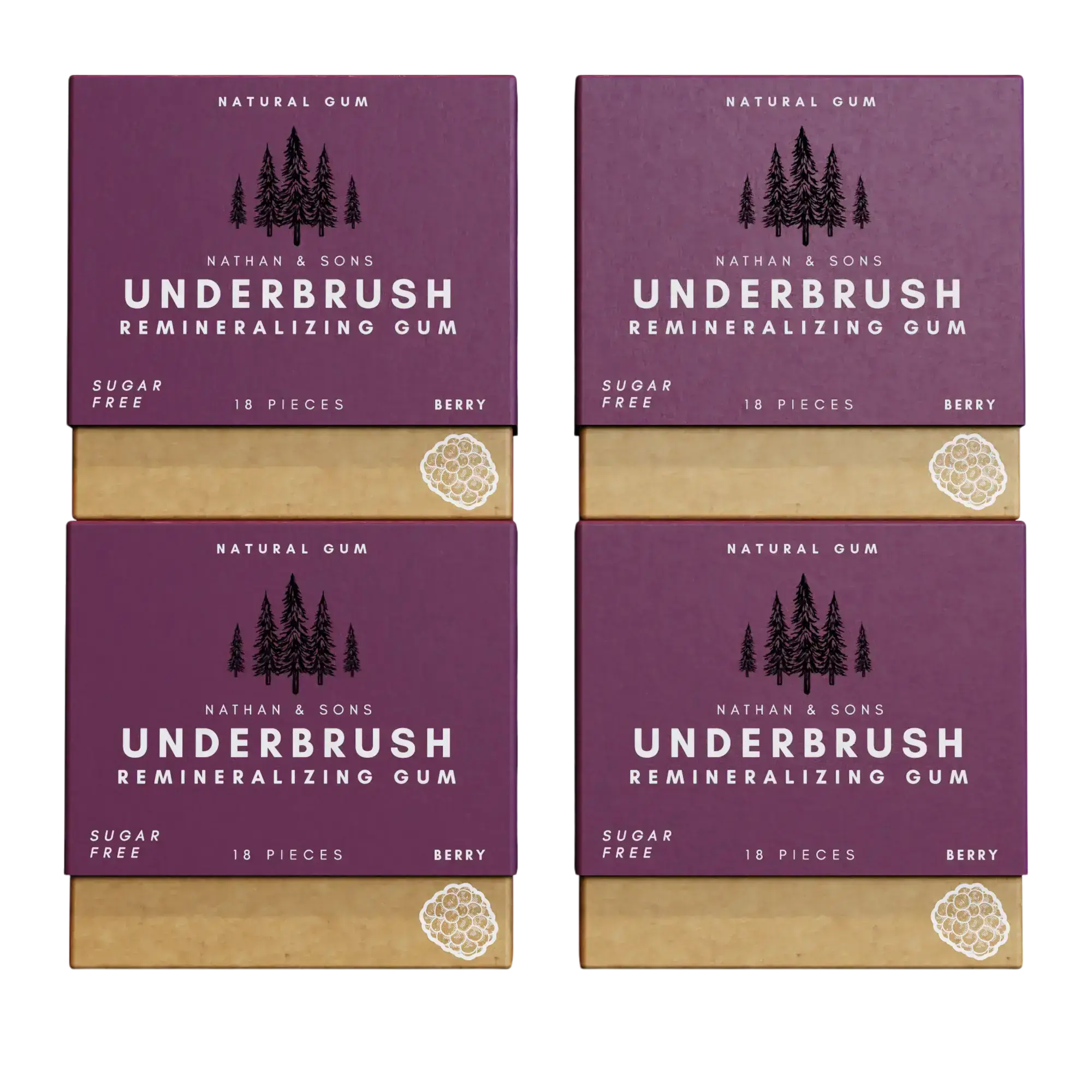 4 Pack of Nathan & Sons Underbrush Remineralizing Gum Berry flavor