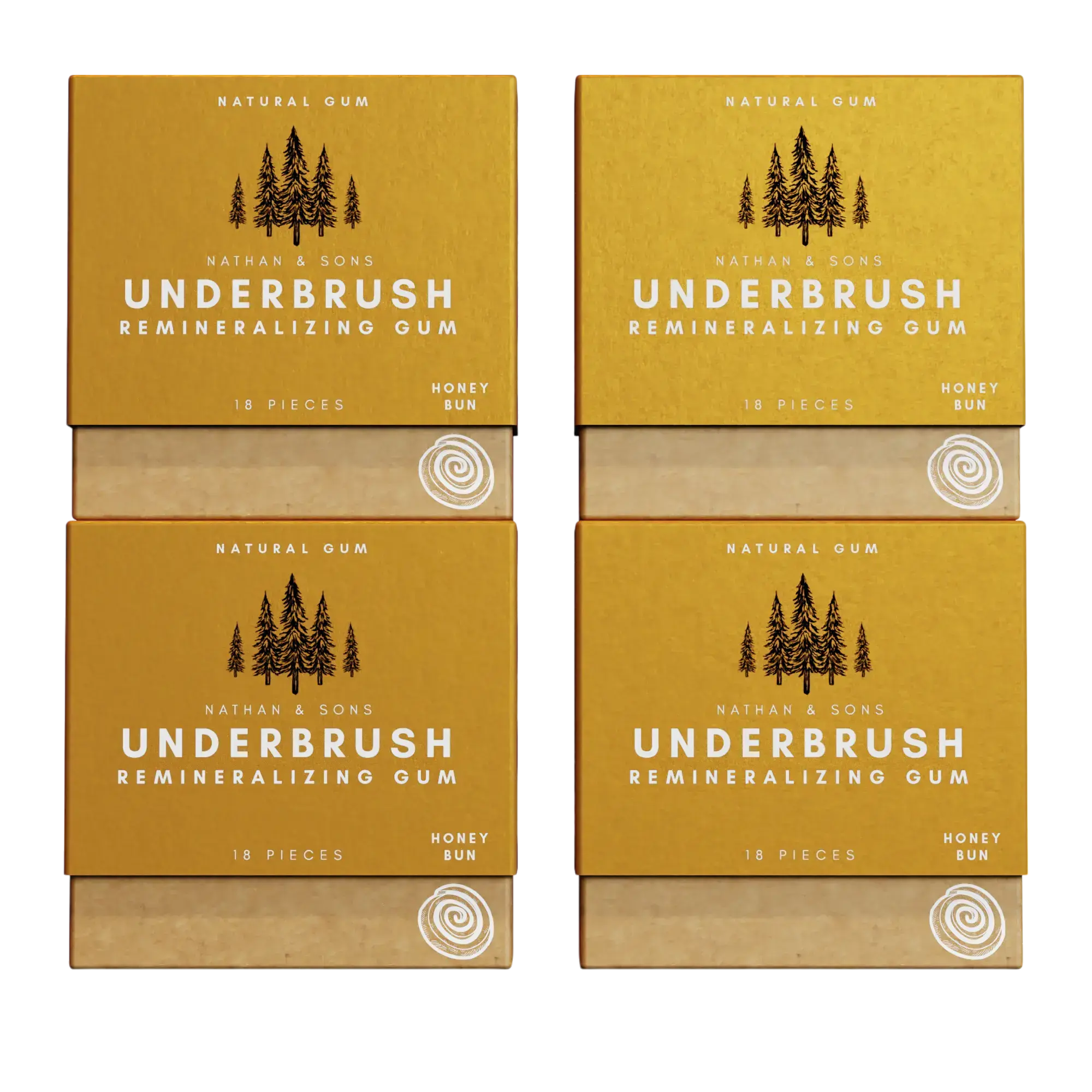 4 Pack of Nathan & Sons Underbrush Remineralizing Gum Honey Bun flavor